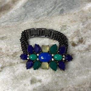 Stella & Dot Peacock Bracelet with gunmetal gray silver bracelet strap